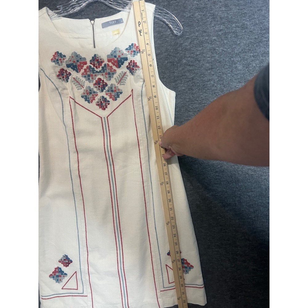 TART Womens XS White Embroidered Cotton Sleeveless Mini Shift Dress T10322N585 - Picture 9 of 10